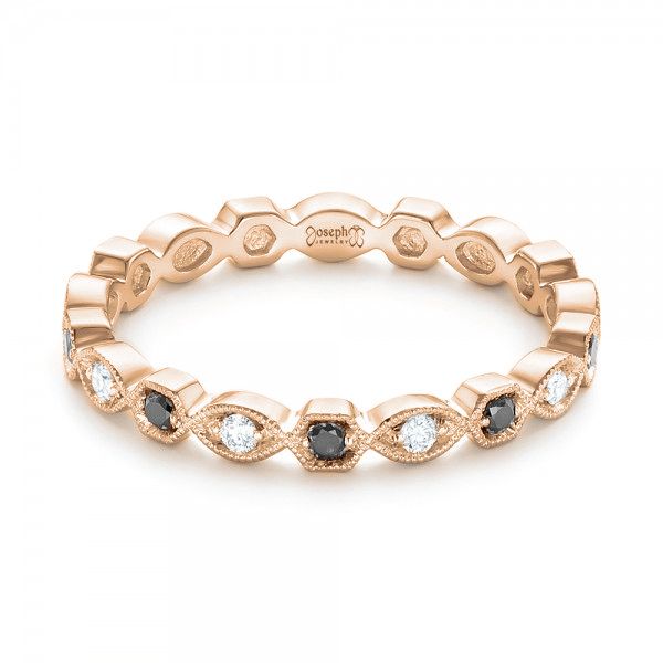 18k Rose Gold 18k Rose Gold Custom Eternity Black And White Diamond Wedding Band - Flat View - 102950