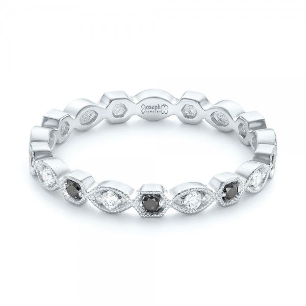 Platinum Custom Eternity Black And White Diamond Wedding Band - Flat View - 102950