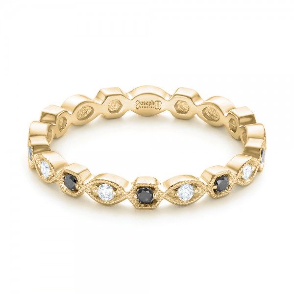 18k Yellow Gold 18k Yellow Gold Custom Eternity Black And White Diamond Wedding Band - Flat View - 102950