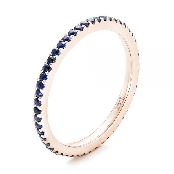 18k Rose Gold 18k Rose Gold Custom Eternity Blue Sapphire Anniversary Band - Three-Quarter View -  102698