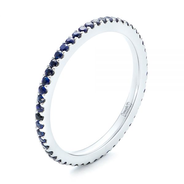  Platinum Custom Eternity Blue Sapphire Anniversary Band - Three-Quarter View -  102698