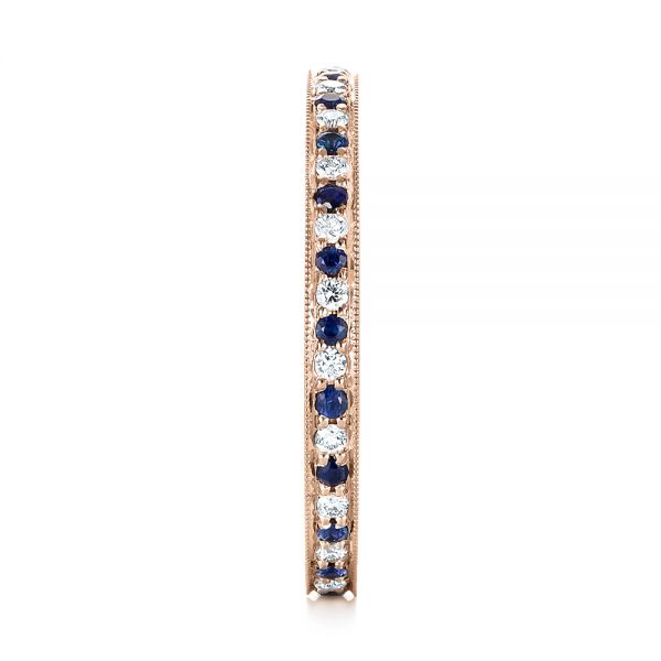 18k Rose Gold 18k Rose Gold Custom Eternity Blue Sapphire And Diamond Wedding Band - Side View -  103504