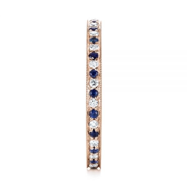 14k Rose Gold 14k Rose Gold Custom Eternity Blue Sapphire And Diamond Wedding Band - Side View - 103504