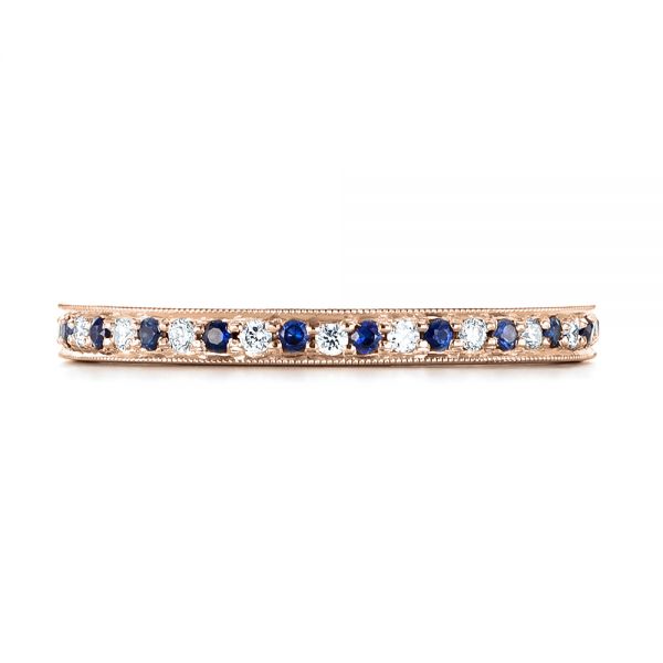14k Rose Gold 14k Rose Gold Custom Eternity Blue Sapphire And Diamond Wedding Band - Top View - 103504