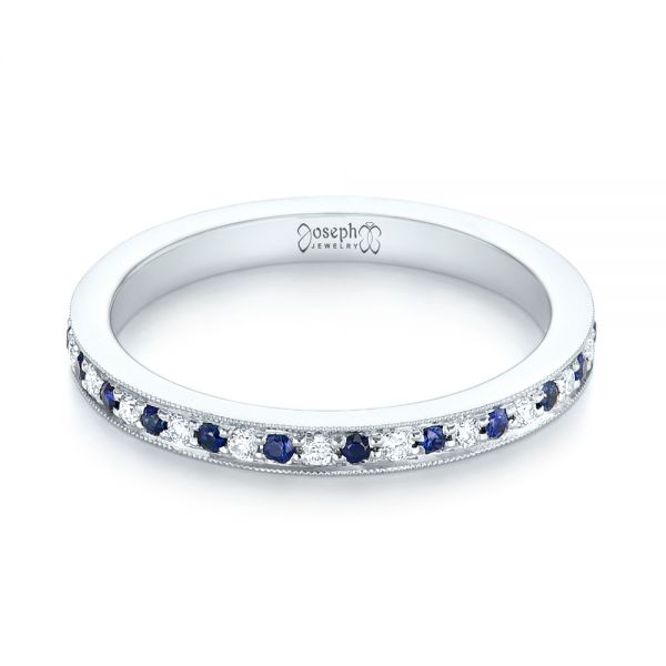  Platinum Platinum Custom Eternity Blue Sapphire And Diamond Wedding Band - Flat View -  103504