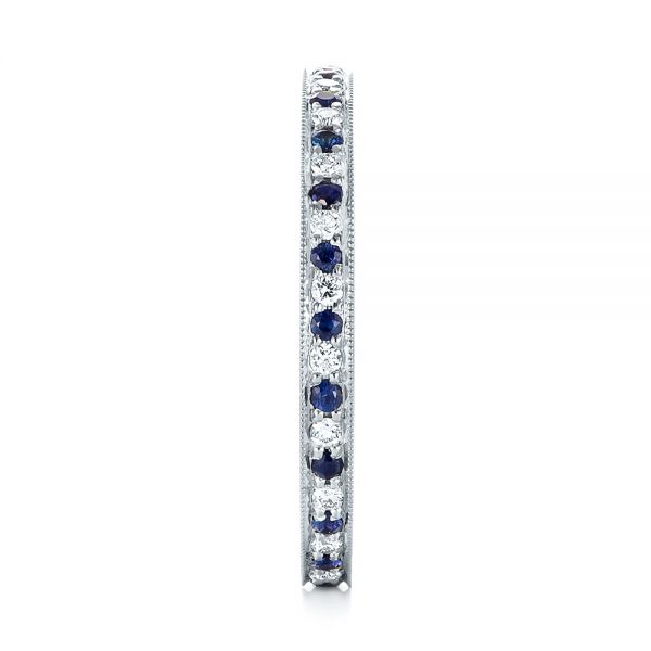 18k White Gold 18k White Gold Custom Eternity Blue Sapphire And Diamond Wedding Band - Side View -  103504