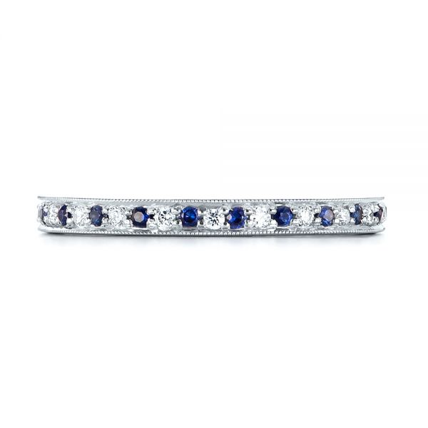 14k White Gold Custom Eternity Blue Sapphire And Diamond Wedding Band - Top View -  103504