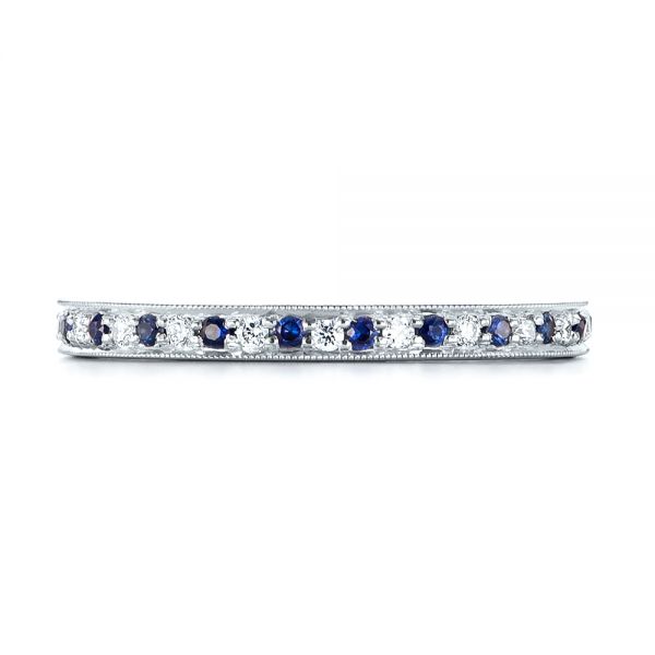 18k White Gold 18k White Gold Custom Eternity Blue Sapphire And Diamond Wedding Band - Top View -  103504