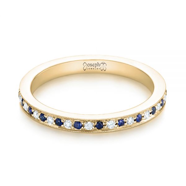 14k Yellow Gold 14k Yellow Gold Custom Eternity Blue Sapphire And Diamond Wedding Band - Flat View -  103504