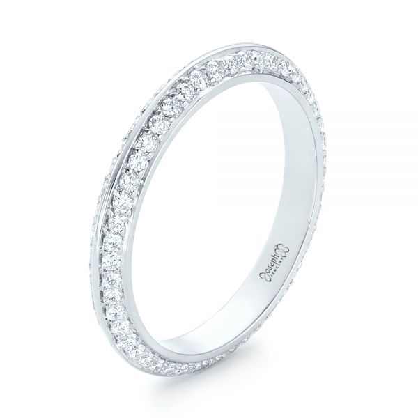 14k White Gold Custom Eternity Diamond Wedding Band - Three-Quarter View -  103337