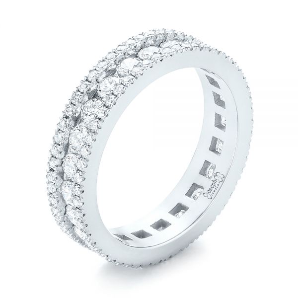 14k White Gold Custom Eternity Diamond Wedding Band - Three-Quarter View -  103479
