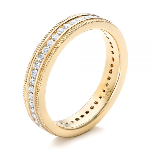 14k Yellow Gold Custom Eternity Diamond Wedding Band - Three-Quarter View -  102280