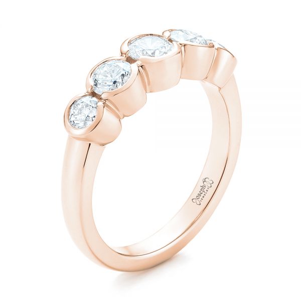 14k Rose Gold 14k Rose Gold Custom Five Stone Diamond Anniversary Band - Three-Quarter View -  104828