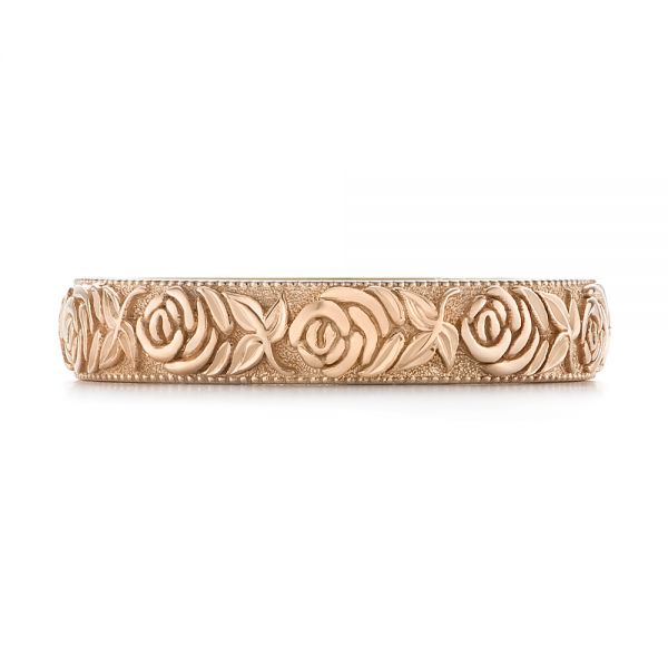 18k Rose Gold 18k Rose Gold Custom Floral Engraved Wedding Band - Top View -  104206