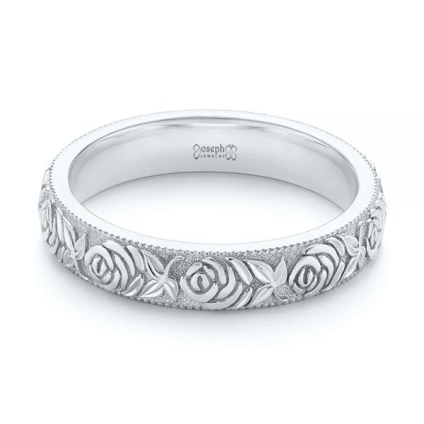  Platinum Platinum Custom Floral Engraved Wedding Band - Flat View -  104206