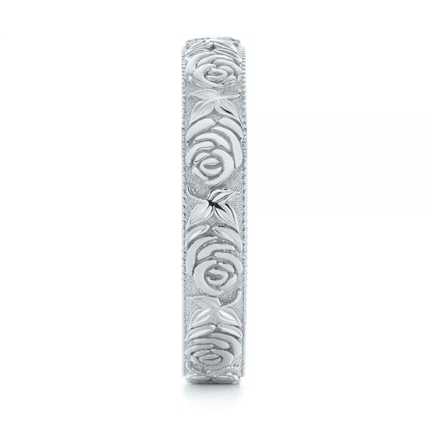 18k White Gold 18k White Gold Custom Floral Engraved Wedding Band - Side View -  104206