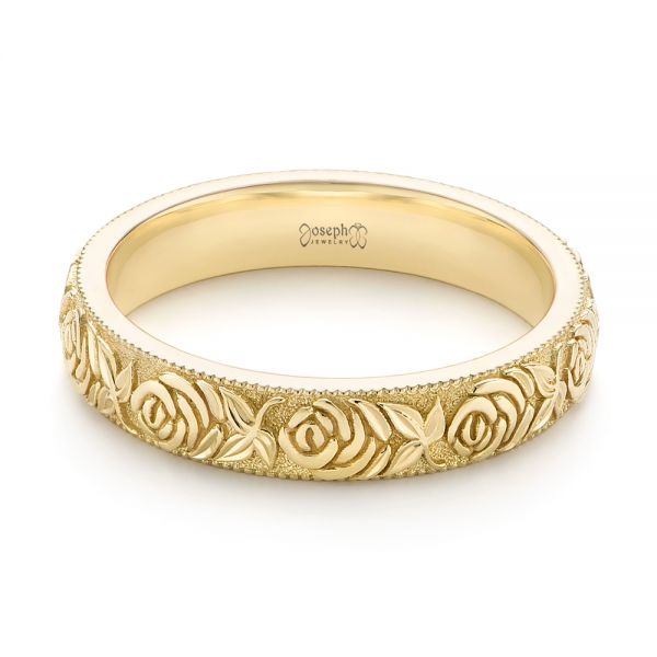 14k Yellow Gold Custom Floral Engraved Wedding Band - Flat View - 104206