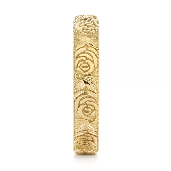 14k Yellow Gold Custom Floral Engraved Wedding Band - Side View - 104206