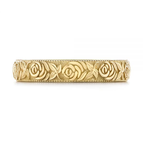 14k Yellow Gold Custom Floral Engraved Wedding Band - Top View - 104206