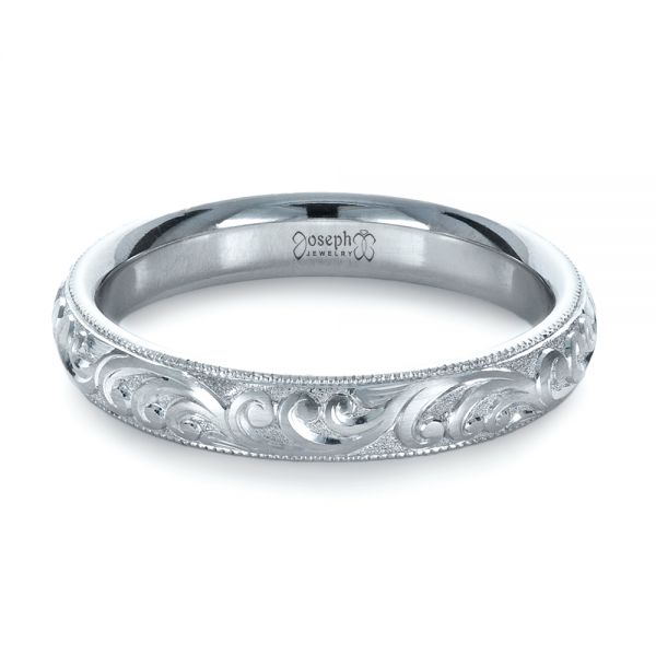  Platinum Custom Hand Engraved Band - Flat View -  1377