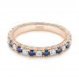 18k Rose Gold 18k Rose Gold Custom Hand Engraved Blue Sapphire And Diamond Wedding Band - Flat View -  104796 - Thumbnail