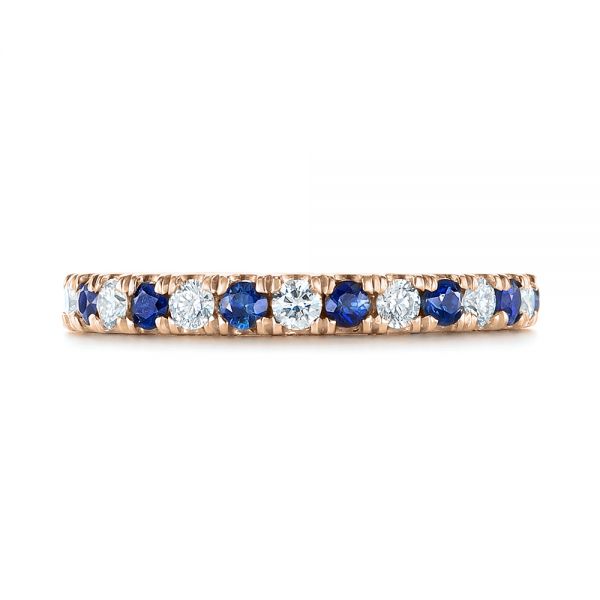 18k Rose Gold 18k Rose Gold Custom Hand Engraved Blue Sapphire And Diamond Wedding Band - Top View -  104796