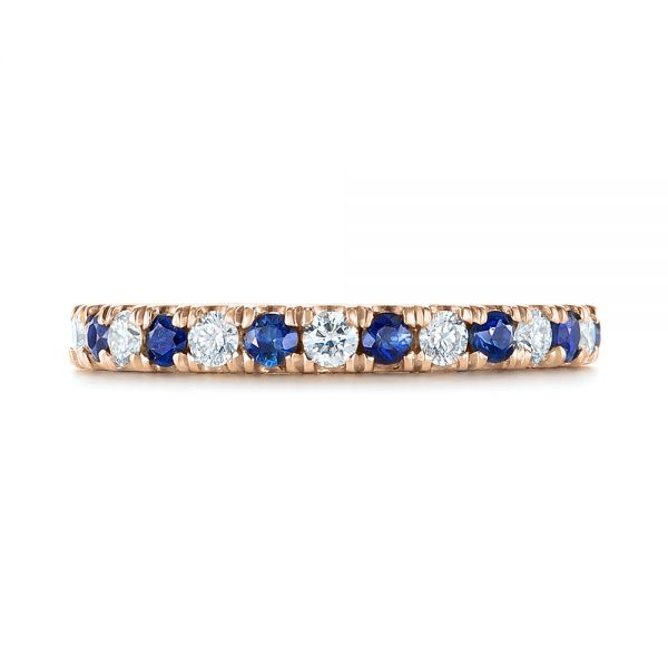 14k Rose Gold 14k Rose Gold Custom Hand Engraved Blue Sapphire And Diamond Wedding Band - Top View - 104796