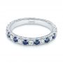  Platinum Custom Hand Engraved Blue Sapphire And Diamond Wedding Band - Flat View -  104796 - Thumbnail