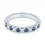 14k White Gold 14k White Gold Custom Hand Engraved Blue Sapphire And Diamond Wedding Band - Flat View -  104796 - Thumbnail