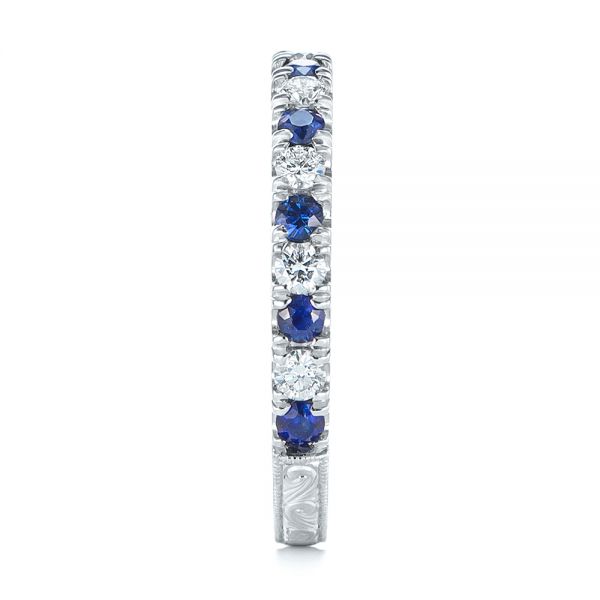  Platinum Custom Hand Engraved Blue Sapphire And Diamond Wedding Band - Side View -  104796