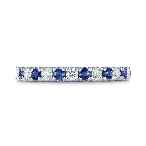 18k White Gold 18k White Gold Custom Hand Engraved Blue Sapphire And Diamond Wedding Band - Top View -  104796