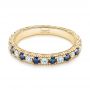 18k Yellow Gold 18k Yellow Gold Custom Hand Engraved Blue Sapphire And Diamond Wedding Band - Flat View -  104796 - Thumbnail
