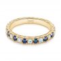 14k Yellow Gold 14k Yellow Gold Custom Hand Engraved Blue Sapphire And Diamond Wedding Band - Flat View -  104796 - Thumbnail