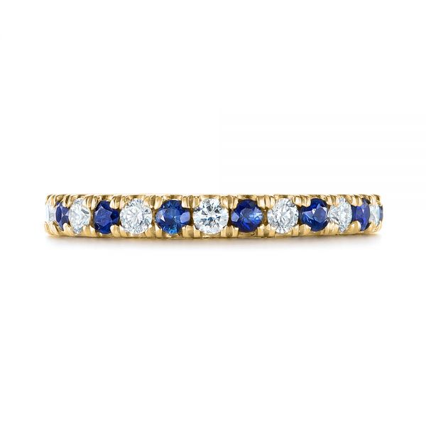 18k Yellow Gold 18k Yellow Gold Custom Hand Engraved Blue Sapphire And Diamond Wedding Band - Top View -  104796