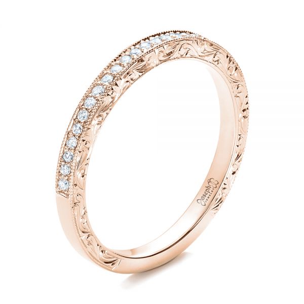 14k Rose Gold 14k Rose Gold Custom Hand Engraved Diamond Wedding Band - Three-Quarter View -  101958