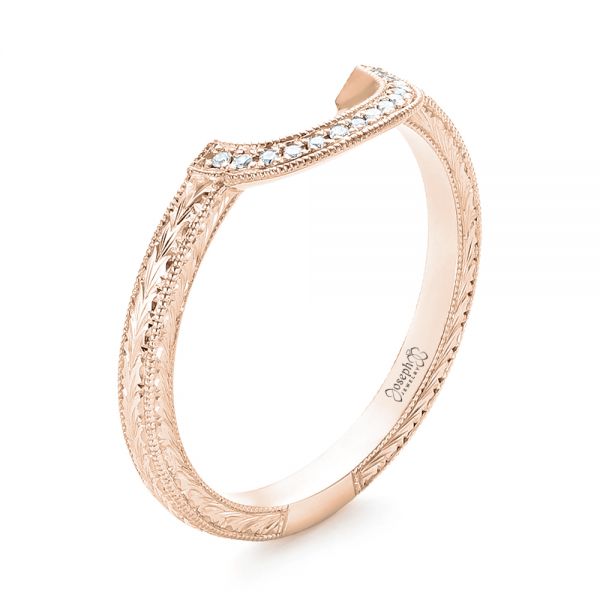 18k Rose Gold 18k Rose Gold Custom Hand Engraved Diamond Wedding Band - Three-Quarter View -  102893