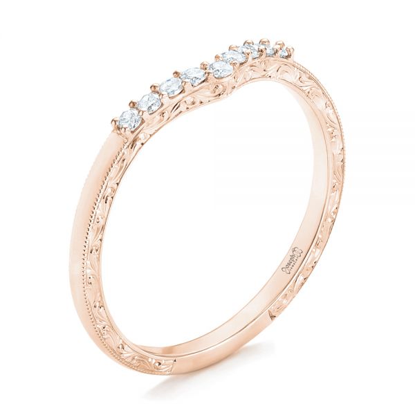 18k Rose Gold 18k Rose Gold Custom Hand Engraved Diamond Wedding Band - Three-Quarter View - 102908