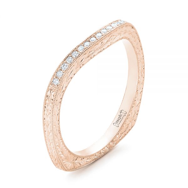 18k Rose Gold 18k Rose Gold Custom Hand Engraved Diamond Wedding Band - Three-Quarter View -  103142