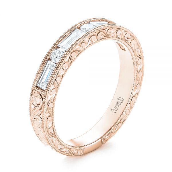 14k Rose Gold 14k Rose Gold Custom Hand Engraved Diamond Wedding Band - Three-Quarter View -  103654