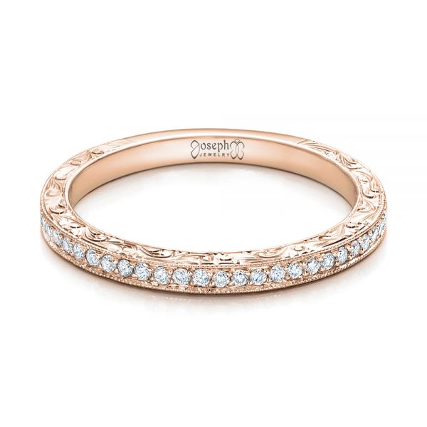 14k Rose Gold 14k Rose Gold Custom Hand Engraved Diamond Wedding Band - Flat View - 101958