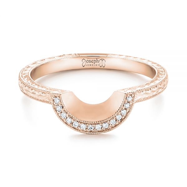 18k Rose Gold 18k Rose Gold Custom Hand Engraved Diamond Wedding Band - Flat View - 102893