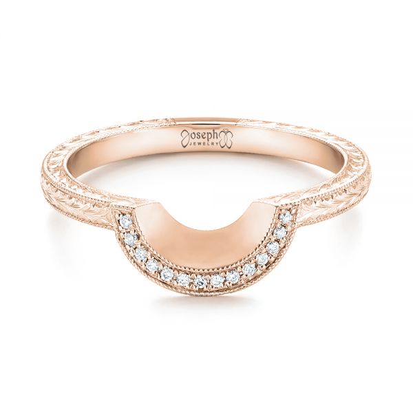 18k Rose Gold 18k Rose Gold Custom Hand Engraved Diamond Wedding Band - Flat View -  102893