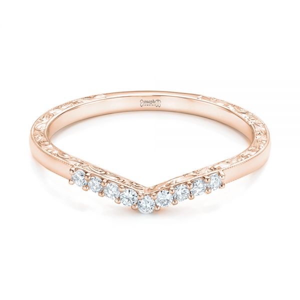 18k Rose Gold 18k Rose Gold Custom Hand Engraved Diamond Wedding Band - Flat View - 102908