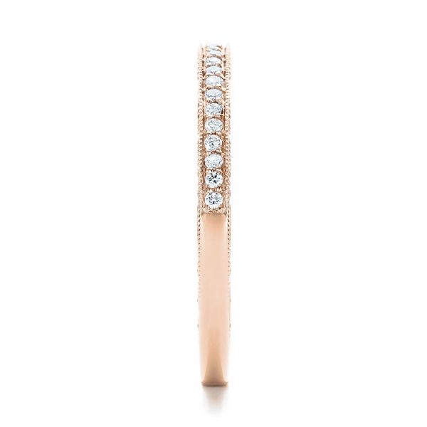 14k Rose Gold 14k Rose Gold Custom Hand Engraved Diamond Wedding Band - Side View - 101958