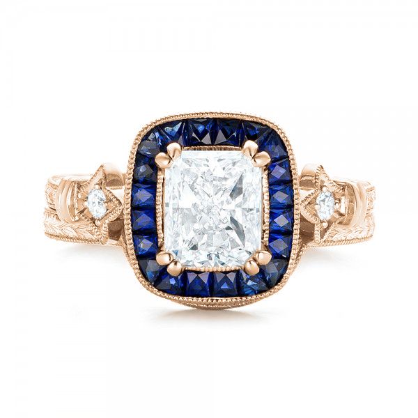 18k Rose Gold 18k Rose Gold Custom Hand Engraved Diamond Wedding Band - Top View - 102893