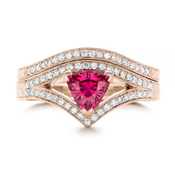 18k Rose Gold 18k Rose Gold Custom Hand Engraved Diamond Wedding Band - Top View -  103142