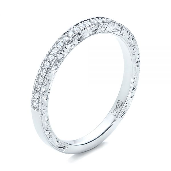  Platinum Platinum Custom Hand Engraved Diamond Wedding Band - Three-Quarter View -  101958