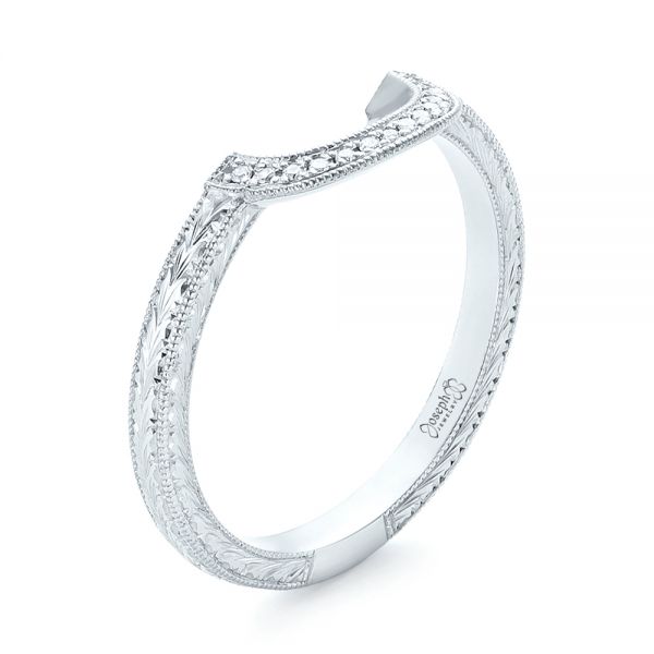  Platinum Custom Hand Engraved Diamond Wedding Band - Three-Quarter View -  102893
