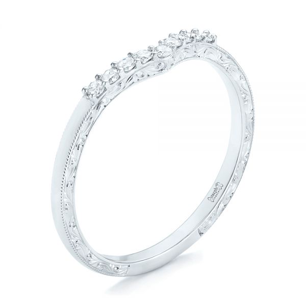  Platinum Custom Hand Engraved Diamond Wedding Band - Three-Quarter View -  102908