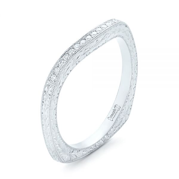 18k White Gold 18k White Gold Custom Hand Engraved Diamond Wedding Band - Three-Quarter View -  103142